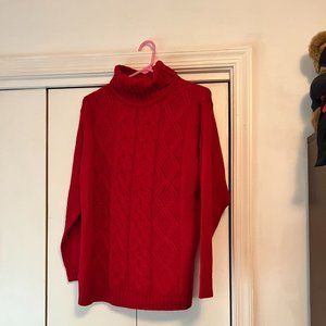 Jenny Brand Red Turtleneck Sweater - Large - Cable Knit Front